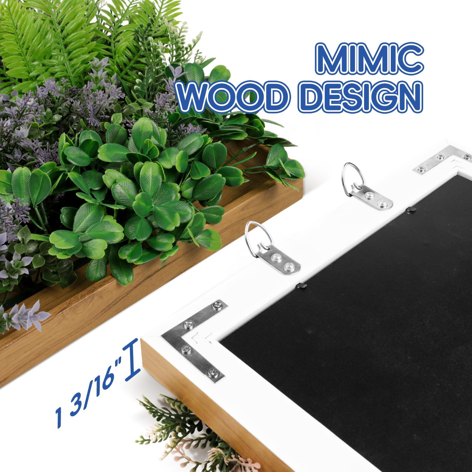 Bynbbur 1 Piece Hanging Wall Artificial Plants for Home Decor Faux 3D Greenery Plant in Wooden Frame 12 inches for Room Garden Patio Indoor Outdoor Decoration, Green with Purple