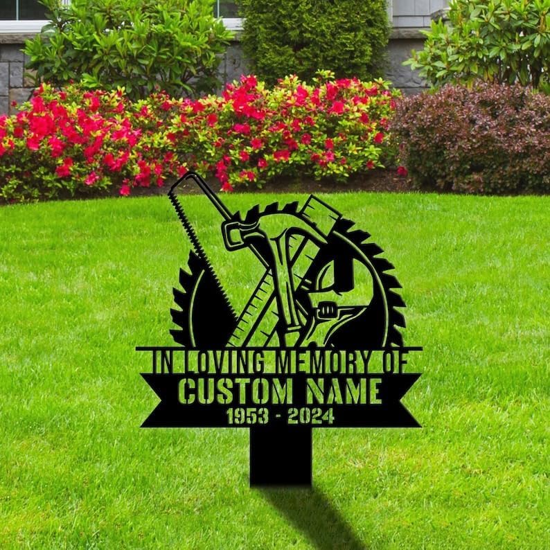 Personalized Memorial Plaques for Outdoors Handyman Carpenter Grave Marker 12x12 inch Metal Garden Stakes Carpenter Cemetary Decor Sympathy Gifts for Loss of Loved One (Carpenter)