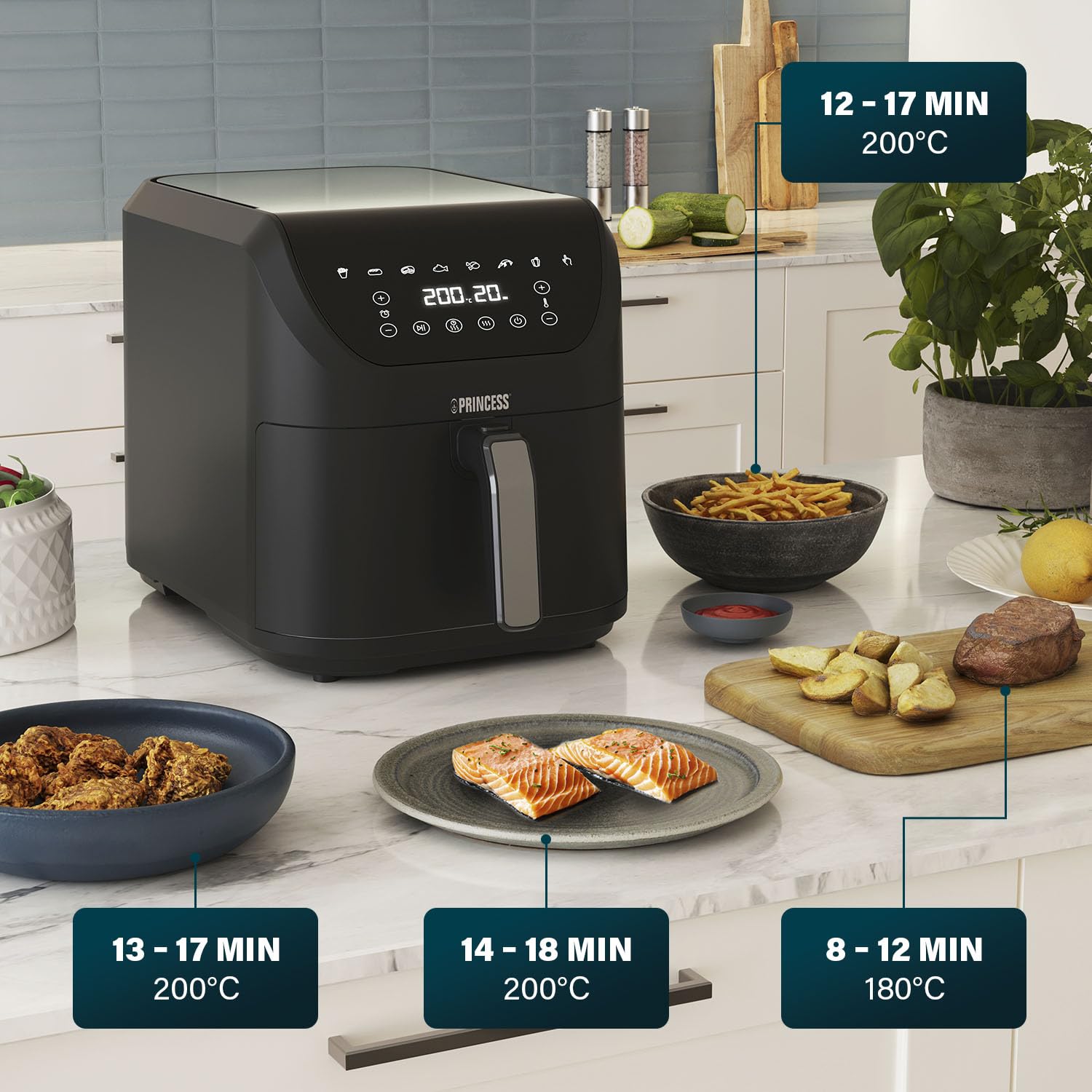 Princess Friggitrice senza olio SlimFry - Design salvaspazio - Senza BPA - 8 L - 8 programmi - Temperatura e timer regolabili - 2 000 W - 182256