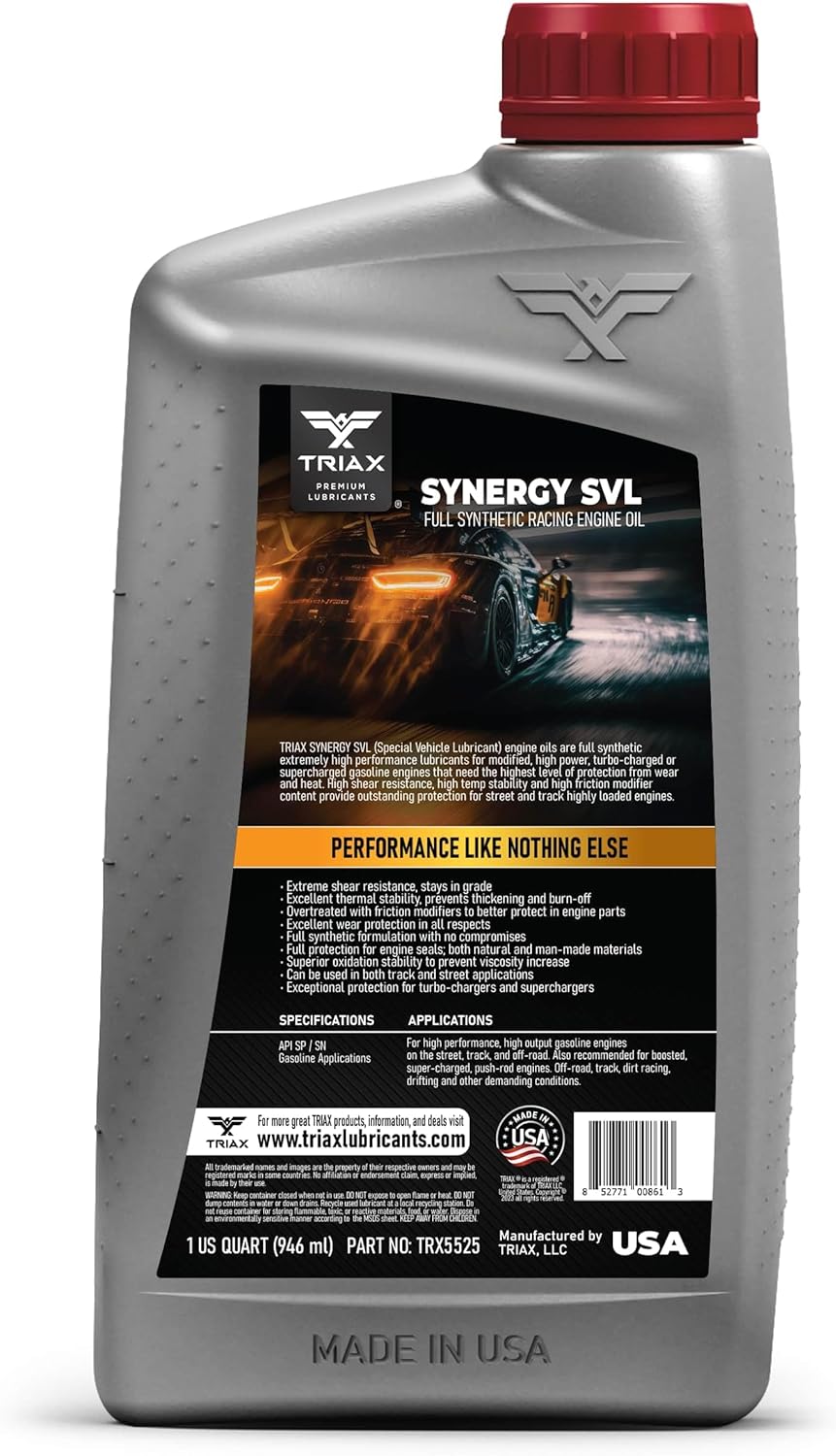 TRIAX Synergy SVL 5W-50, Racing Grade, Full Synthetic Engine Oil, Street and Track Formulation (1 Quart)