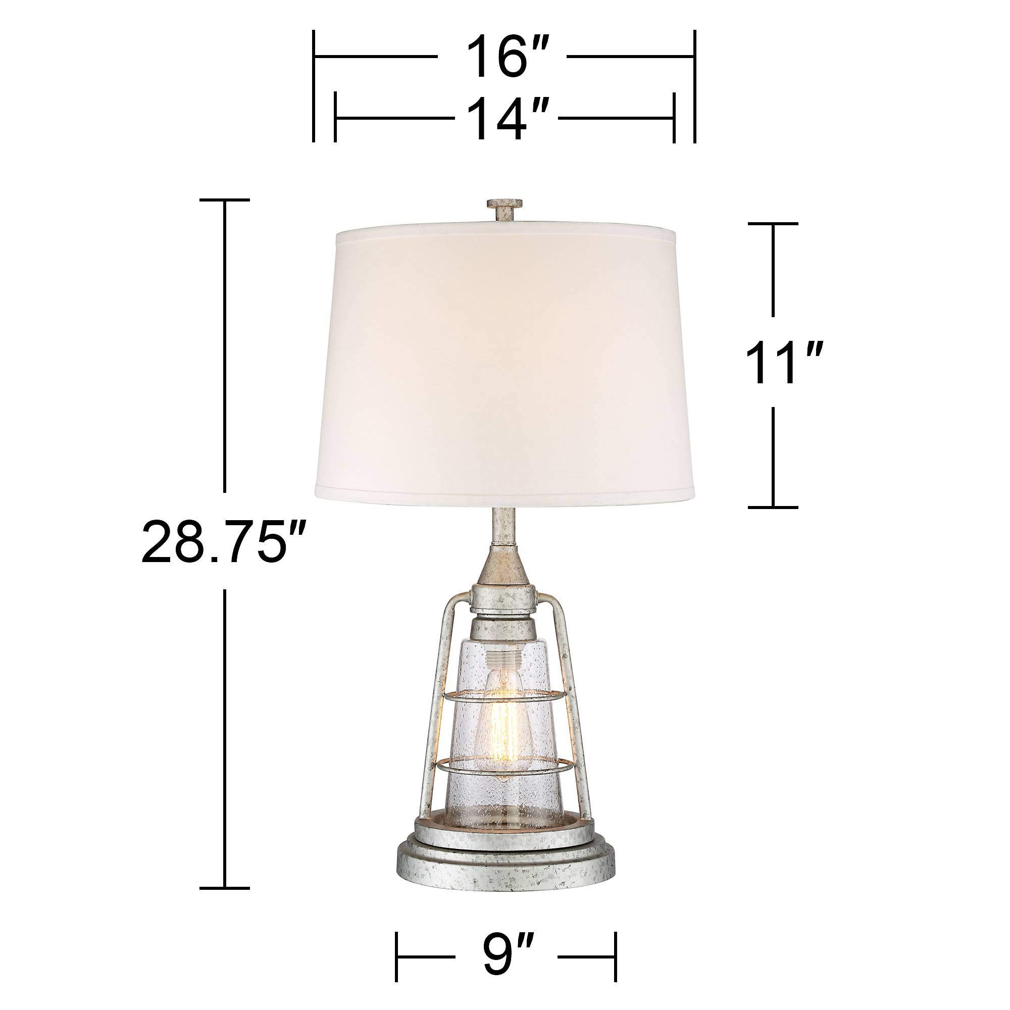 Fisher 28.75" Tall Table Lamp Galvanized Metal Night Light Lantern LED | Cage Silver Nautical Antique Edison Bulb Living Room Bedroom House Bedside Nightstand Office Home Family Drum Shade
