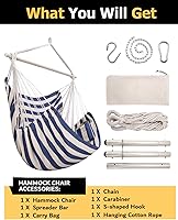 Vista 6 de ADVOKAIR Silla hamaca colgante silla columpio de cuerda XXL – Máximo 500lbs, silla hamaca columpio grande de 70in – Barra separadora de acero