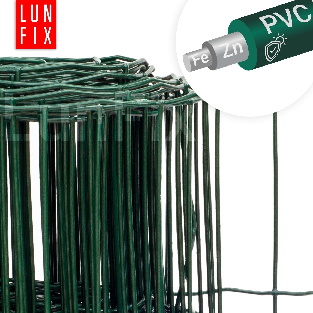 Maschendrahtzaun - verzinkter Stahl Grün PVC-beschichtet, 100 x 50 mm, Ø 2.2 mm, 120 cm x 10 m, Gartenzaun Hundezaun Wildzaun Hühnerzaun Drahtgitter Zaun Schweißgitter, Lun Fix