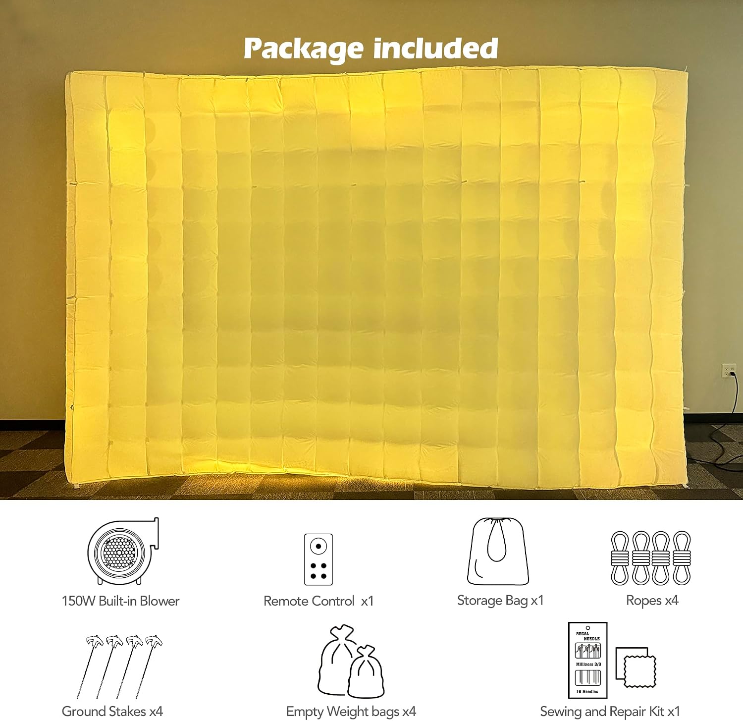 12ft Color-Changing Inflatable Wall – Light-Up S-Shaped Photo Booth Wall with Built-in Blower for Photo Backdrop, Event Exhibition & Parties-1 PC