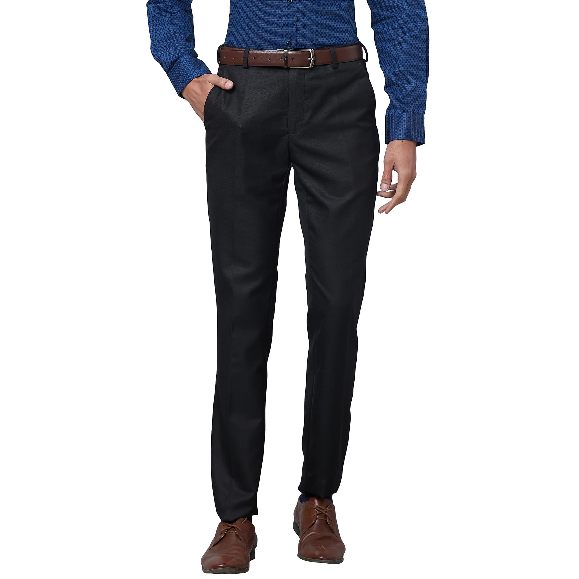 raymond Men's Slim Fit Polyviscose Blend Flat Front Checks Pattern Black Formal Trouser-picture-51