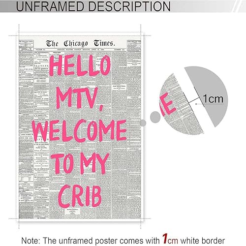 Miniatura 3 de Pósteres retro de Hello Mtv Welcome To My Cun, diseño de periódico de fuente rosa, arte de pared de afirmación positiva de los años 70, impresiones