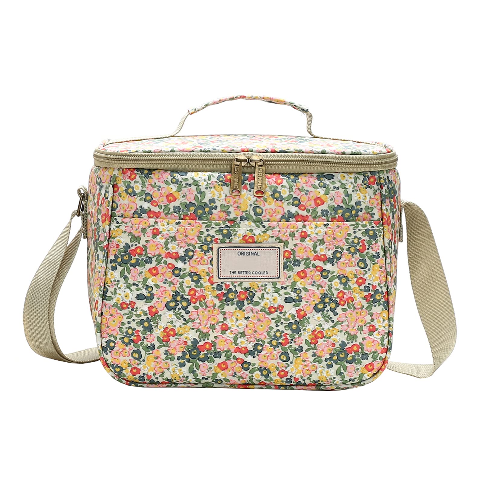 Nanxson Insulated Lunch Bag for Women Men Floral Cool Bag Lunch Box Waterproof Large Capacity Tote Bag for Picnics Work School (7.5L,B-Beige) - Image 2