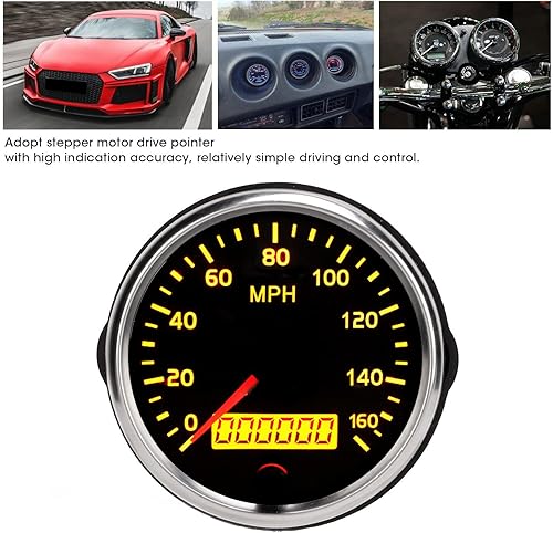 Miniatura 3 de Acouto Velocímetro de 3.346 in, 3.3 pulgadas, 12 V/24 V, velocímetro de 0 a 160 MPH, pantalla LCD con retroiluminación ámbar blanco para automóvil,