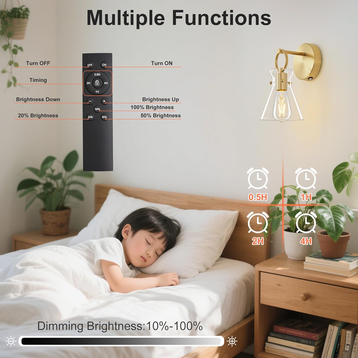 Rechargeable Wall Sconces Set of 2, Dimmable Wireless Wall Lights with Remote, 6000mAh Battery Operated Gold Vanity Lights with 6 Inch Gold Metal Shade for Bedside Bedroom Living Room (Bulbs Included)