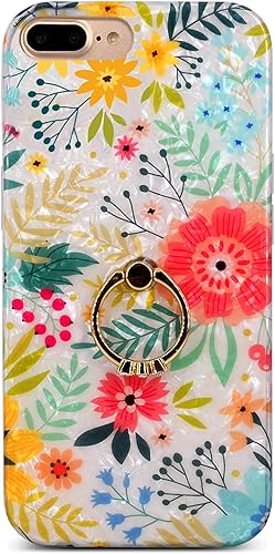 Qokey Funda para iPhone 7 PlusiPhone 8 Plus de 5.5 pulgadas, bonito diseño de soporte de flores de jardín para mujeres y niñas, soporte giratorio de