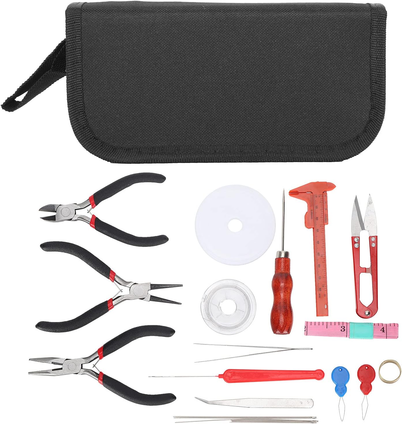22Pcs Jewelry Making Tool Kit, Jewelry Crafting Pliers Scissor Ruler Needle Wire Set, Stainless Steel DIY Jewelry Leather Handicraft Tools with Storage Bag, Professional Craft