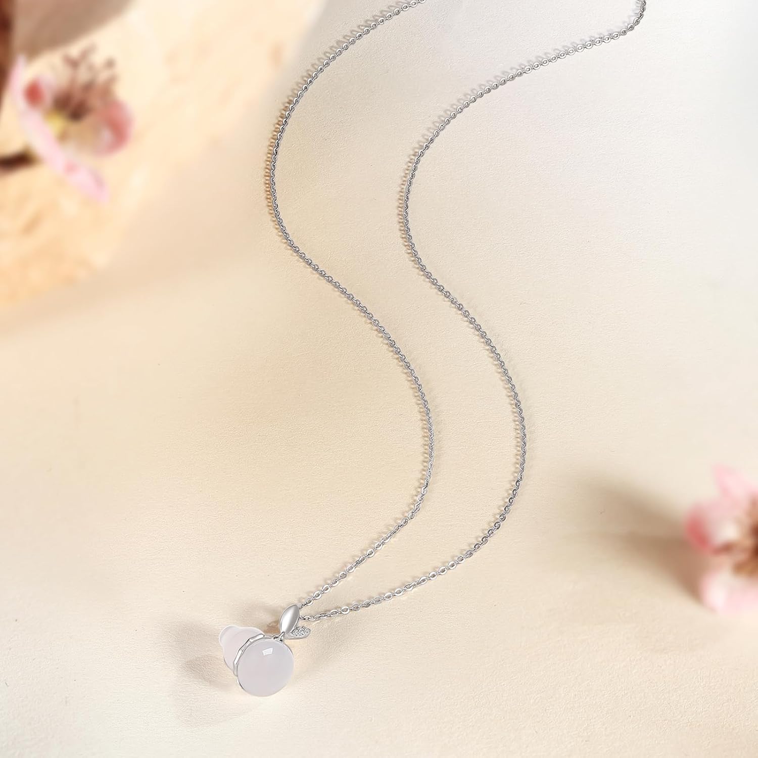Gourd Silver Necklace Cultural Blessings White Chalcedony Wulu Pendant Necklace Feng Shui Charm Jewelry Gift for Women Lover Anniversary 40+5cm/15.7+2" - Image 7