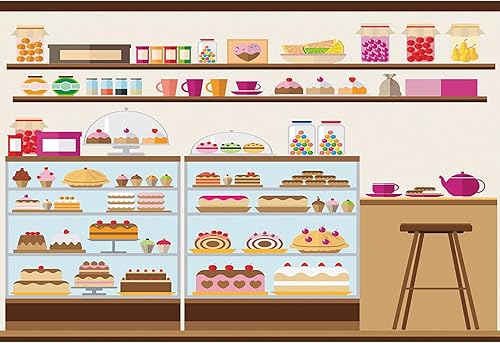 Baocicco Fondo de estante de panadería y cafetería, 10 x 7 pies, para tartas de cumpleaños, piruletas, judías, cupcakes, dulces, tienda de