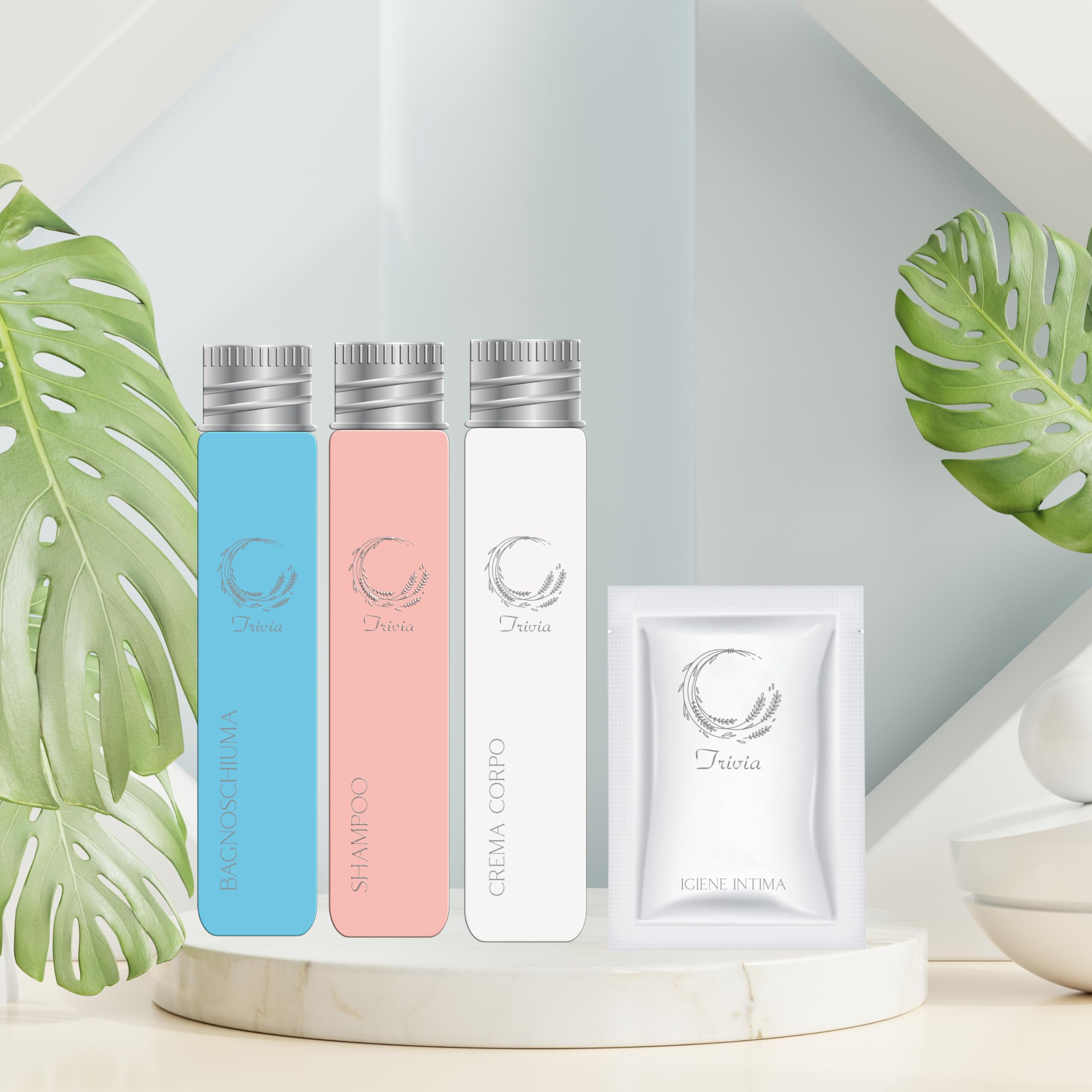 Kit Cortesia B&B Hotel Bagno Monouso 175 pezzi: 50x Shampoo Flacone 30ml 50x Igiene Intima Bustina 10ml 50x Bagnoschiuma Flacone 30ml 25x Crema Corpo Flacone 30ml per Set Cortesia Bagno B&B Albergo