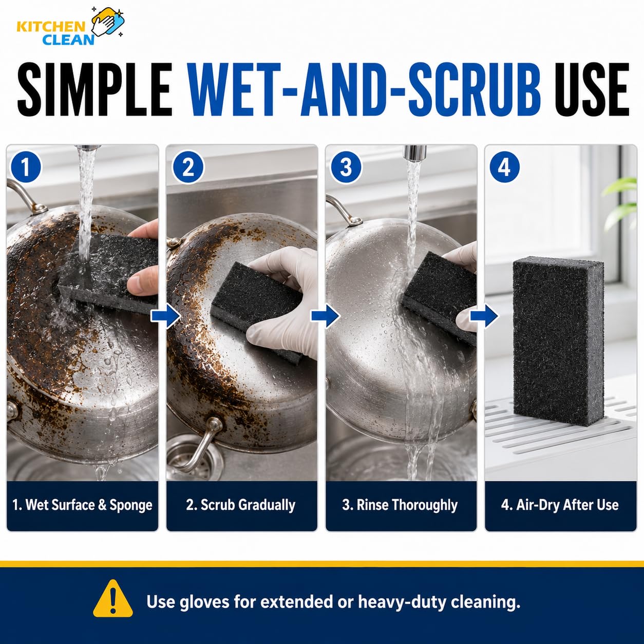 Kitchen Clean Multipurpose Emery Sponge Nano Carborundum Scrub Pads for Tough Stain Cleaning, Burnt Pans, Dishes, Bathroom Rust, Toilet, Floor, Grill and Knife/Scissor Sharpening (Pack of 2) 3