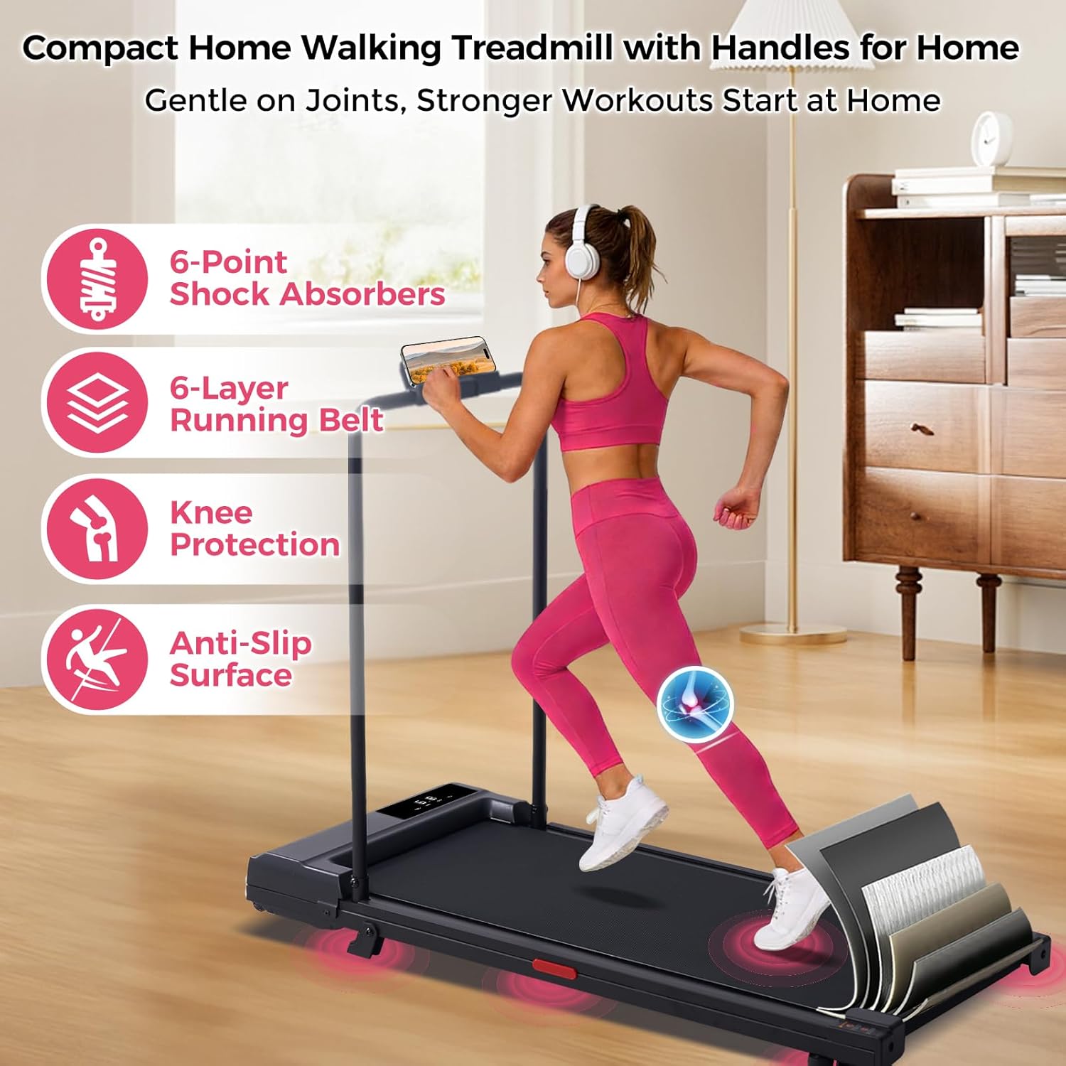 Walking Pad with Handle Bar, 2026 Upgrade Small Walking Pad Treadmill for Home, 3.0HP Portable Under Desk Treadmill with Handles for Home Small, 0.6-7.6MPH, 350LBS - Image 5