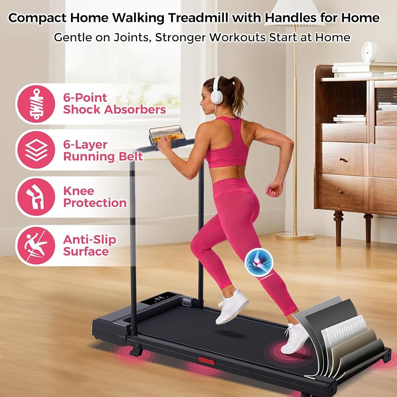 HevGlrm Portable Walking Pad Treadmill for Home, Treadmills with Handle Bar image 5