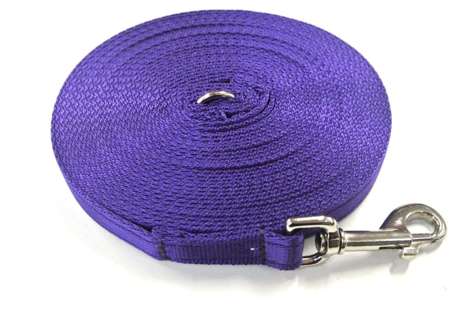20ft Dog Training Lead 6 Metre Leash Horse Lunge Line Tracking Recall Obedience In Cushion Webbing (Purple, 20mm)