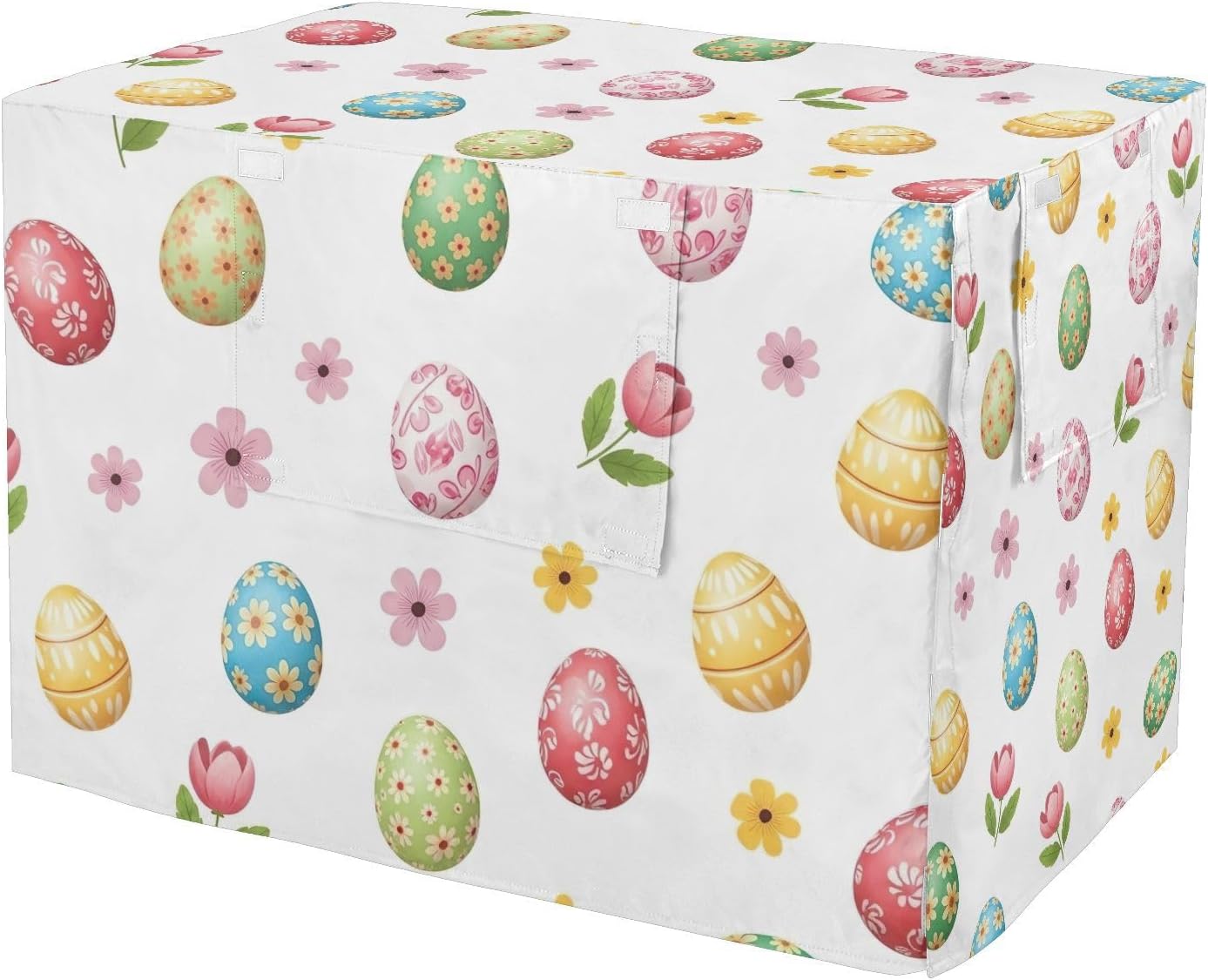 Colorful Easter Eggs White Dog Crate Cover Easy to Install, Pet Crate Cover with Roll-up Sides, X-Large