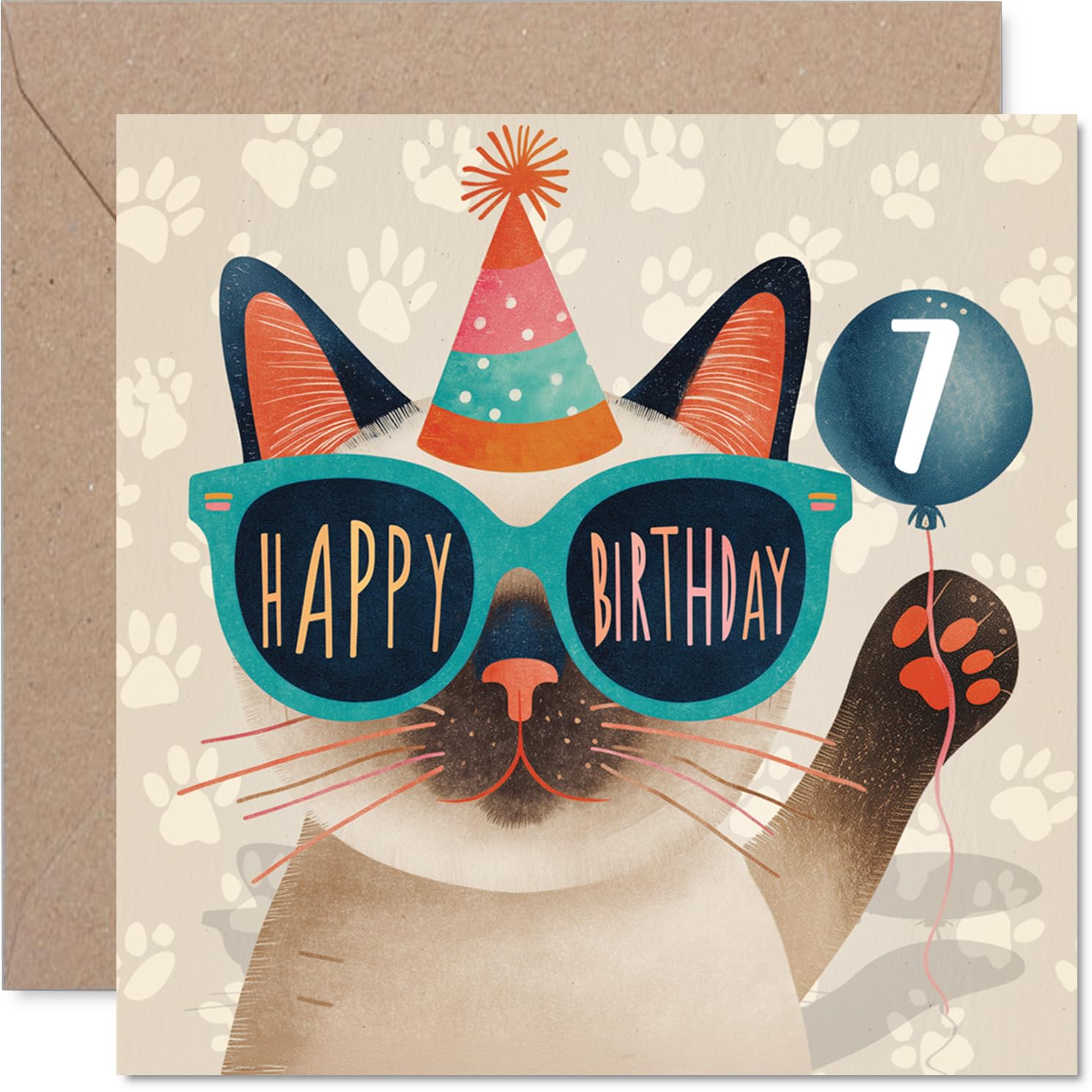 Playful 7th Birthday Card, Cool Cat Birthday Fun