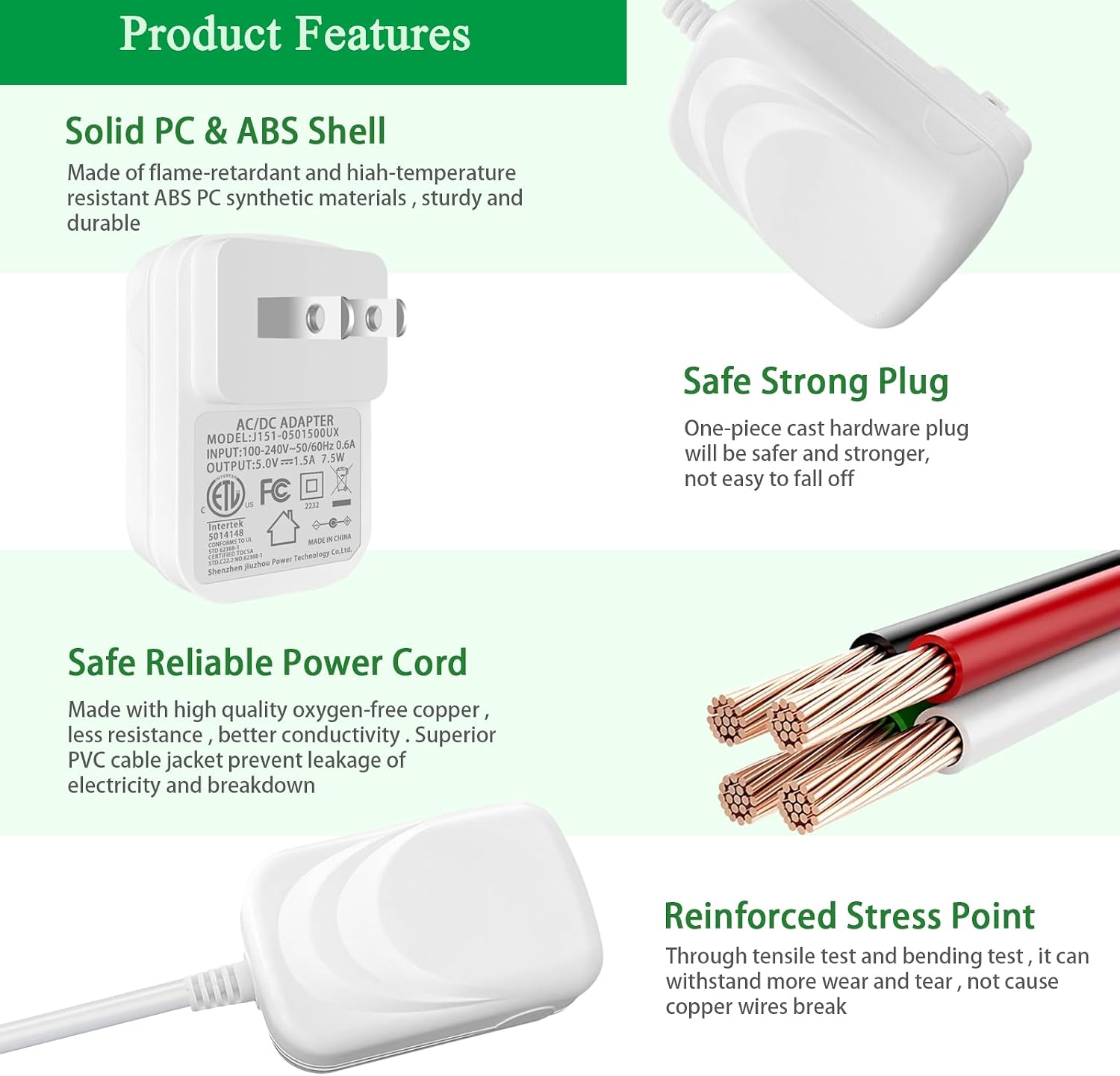 5V 1.5A Power Supply, 5Volt Charger with Type C and Micro USB Ports, for 5 Volt Kindle, Smartphones, Cameras, LED Strips, Android Tablets etc. AC 100-240V to DC 5V 1.5A 1A 0.5A 7.5W Power Adapter.