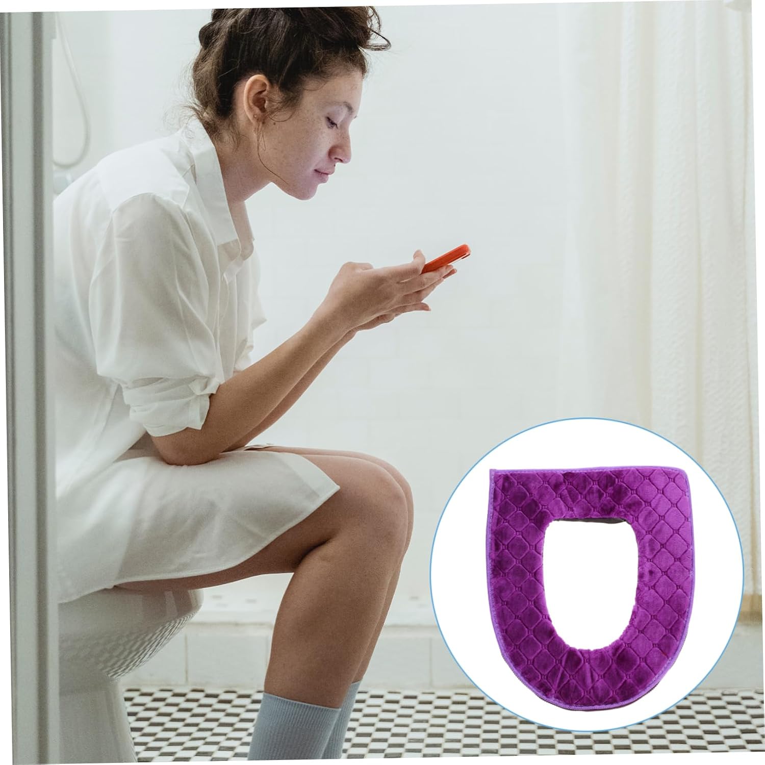 Unomor 2pcs Toilet Seat Covers Zipper Washable Reusable Cushion Pad Christmas Design for Bathroom Comfortable for Ages