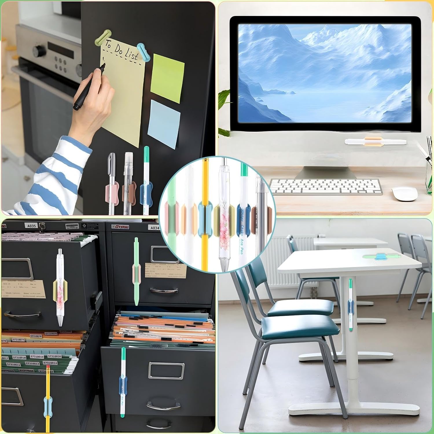 Sherr 60 Pack Adhesive Pencil Holders for Desk Upgraded Pen Holder for Desk Silicone Flexible Adhesive Marker Organizer Clipboard Classroom School Office Accessories Teacher Supplies (Morandi)