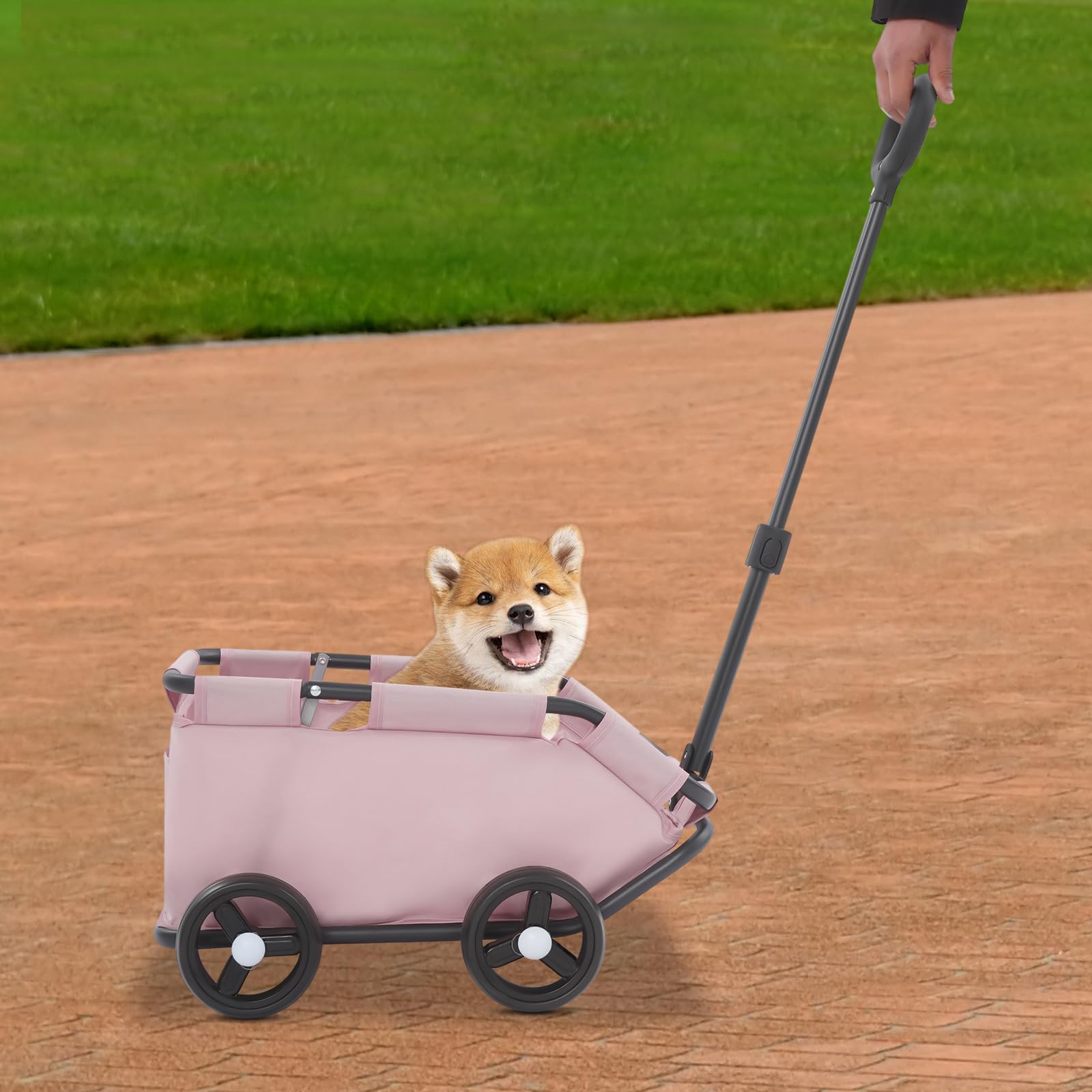 Passeggino pieghevole per cani di piccola taglia e gatti, leggero con manico telescopico, telaio stabile, fino a 7,5 kg, con cuscino interno e tasca laterale 31 × 51 × 35 cm (rosa)
