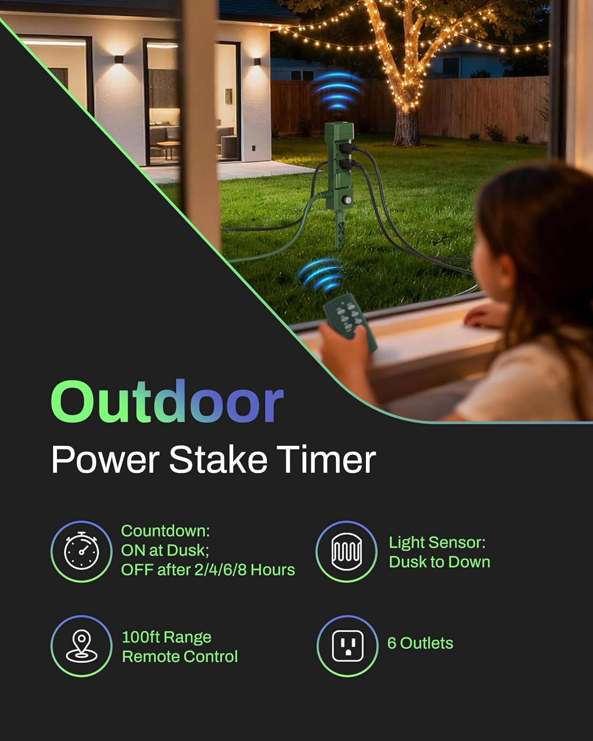 BN-LINK Outdoor Power Stake Timer & 25Ft Outdoor Extension Cord Multiple Outlets