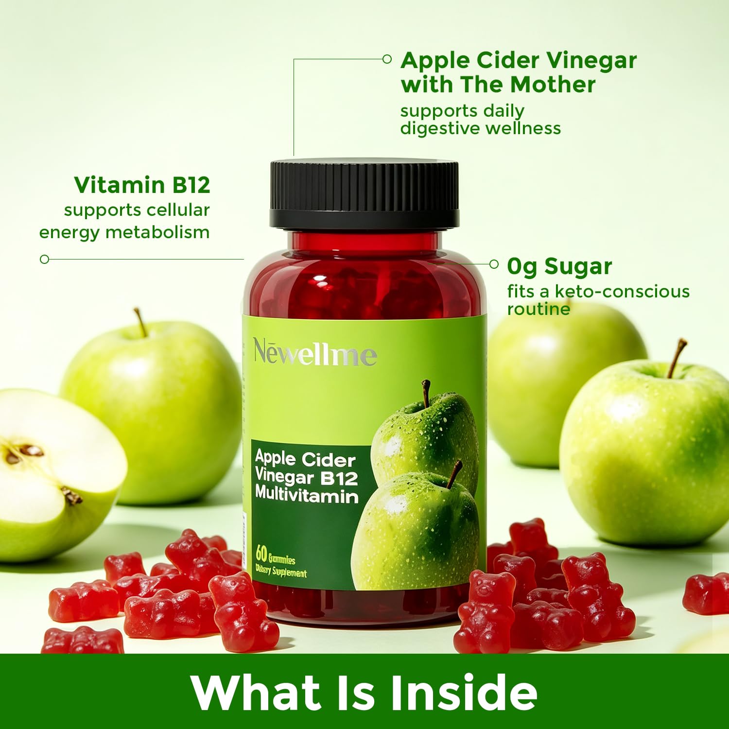 NEWELLME Sugar-Free Apple Cider Vinegar Gummies with B12,30 Counts — Amazon image 5