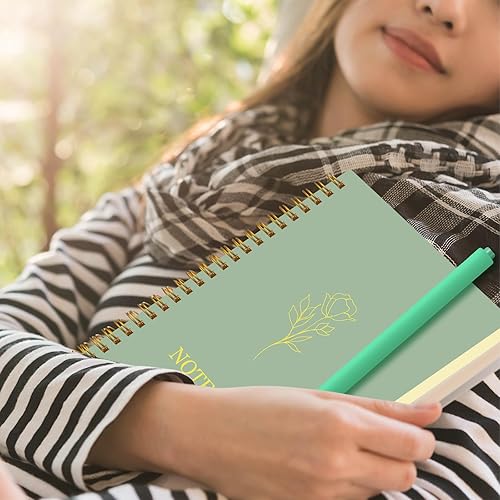 Miniatura 5 de Gueevin 5 cuadernos en espiral con 5 bolígrafos A5, lindo cuaderno de rayas universitarias de 160 páginas80 cuadernos estéticos para trabajo,