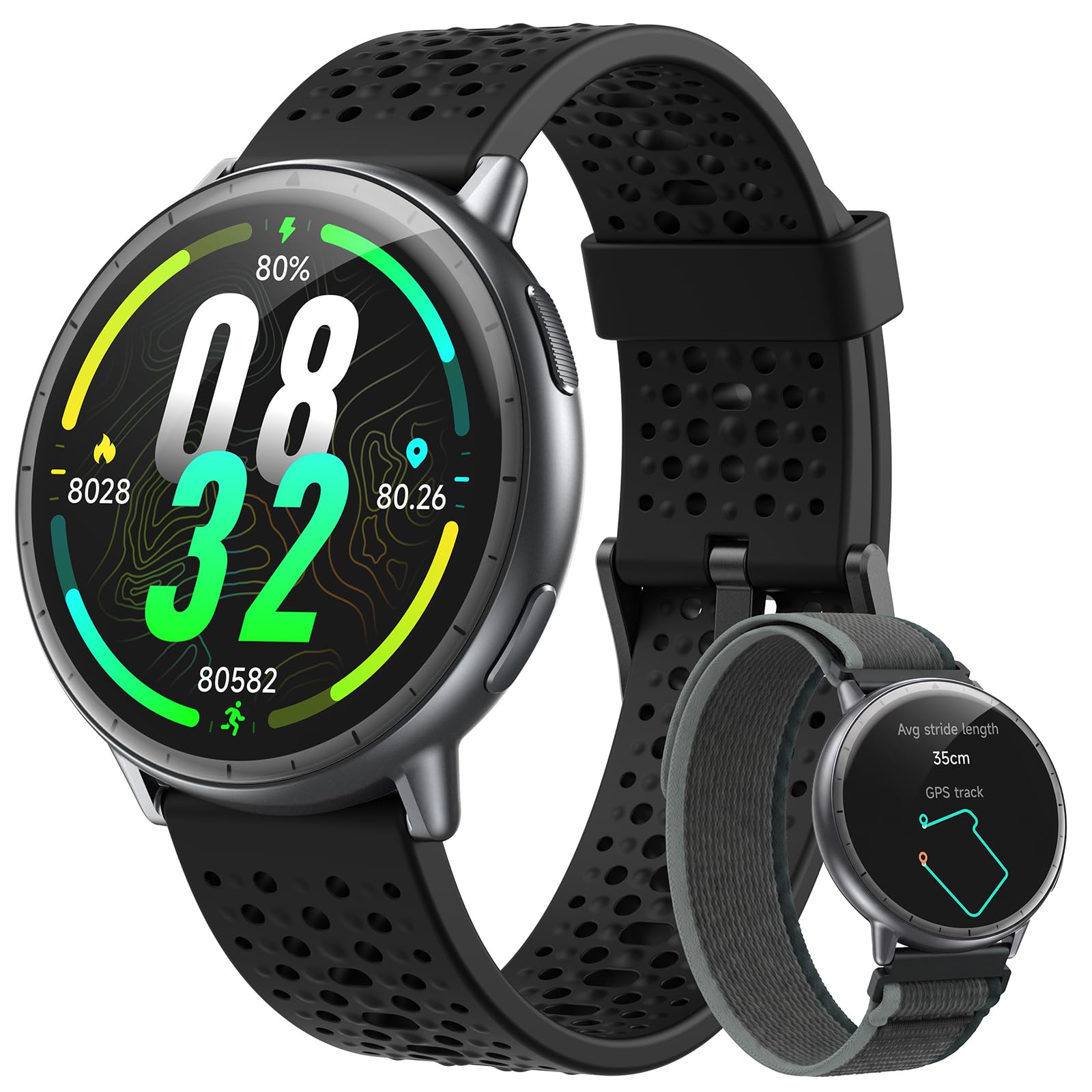 Smart Watch for Men Women,GPS Built-in,1.3" Ultra-bright AMOLED Display,SOS