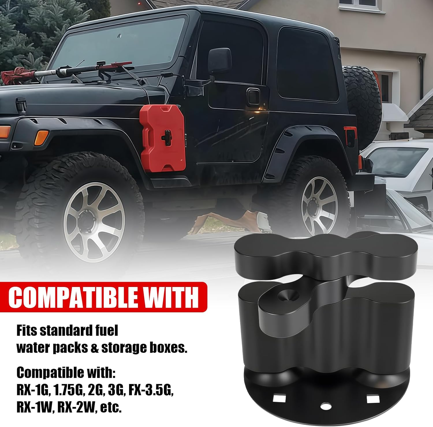 Fuel Pack Mount Compatible with Rotopax RX-DLX-PM, Dual Tightening Gas Can & Water Pack Holder for Cargo Racks, Heavy Duty Aluminum Pack Mount