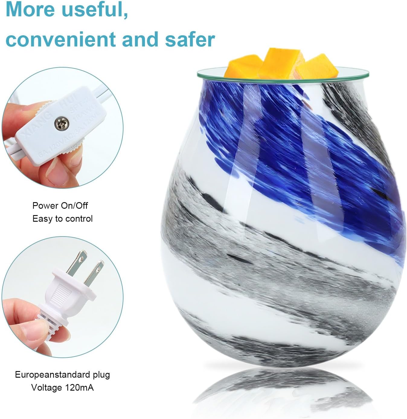 Glass melt Warmer,Electric Wax Burner,Romantic Aroma Warmer for Essential Oils Burner & Premium Wax Melts Burner.(Deep sea Vortex)