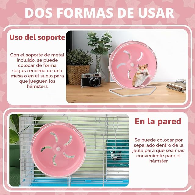 Foto 6 de 7 de Rueda de hámster silenciosa azul de 8.4 pulgadas con soporte de altura ajustable