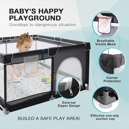 Miniatura 2 de Corralito con tapete suave, corralito seguro para bebés y niños pequeños, patio de juegos fácil de instalar con alfombra, pasador de juego