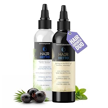 HAIRMETTO DUO - Overnight Saw Palmetto Oil and Daytime Serum for Hair Regrowth and prevent receding hairline