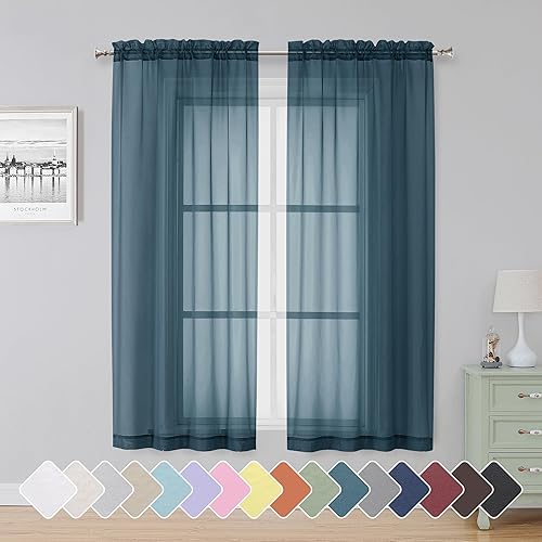 Simplebrand 2 paneles de cortinas traslúcidas color azul polvoriento de 63 pulgadas de largo, con bolsillo para cortinero, cortinas elegantes para