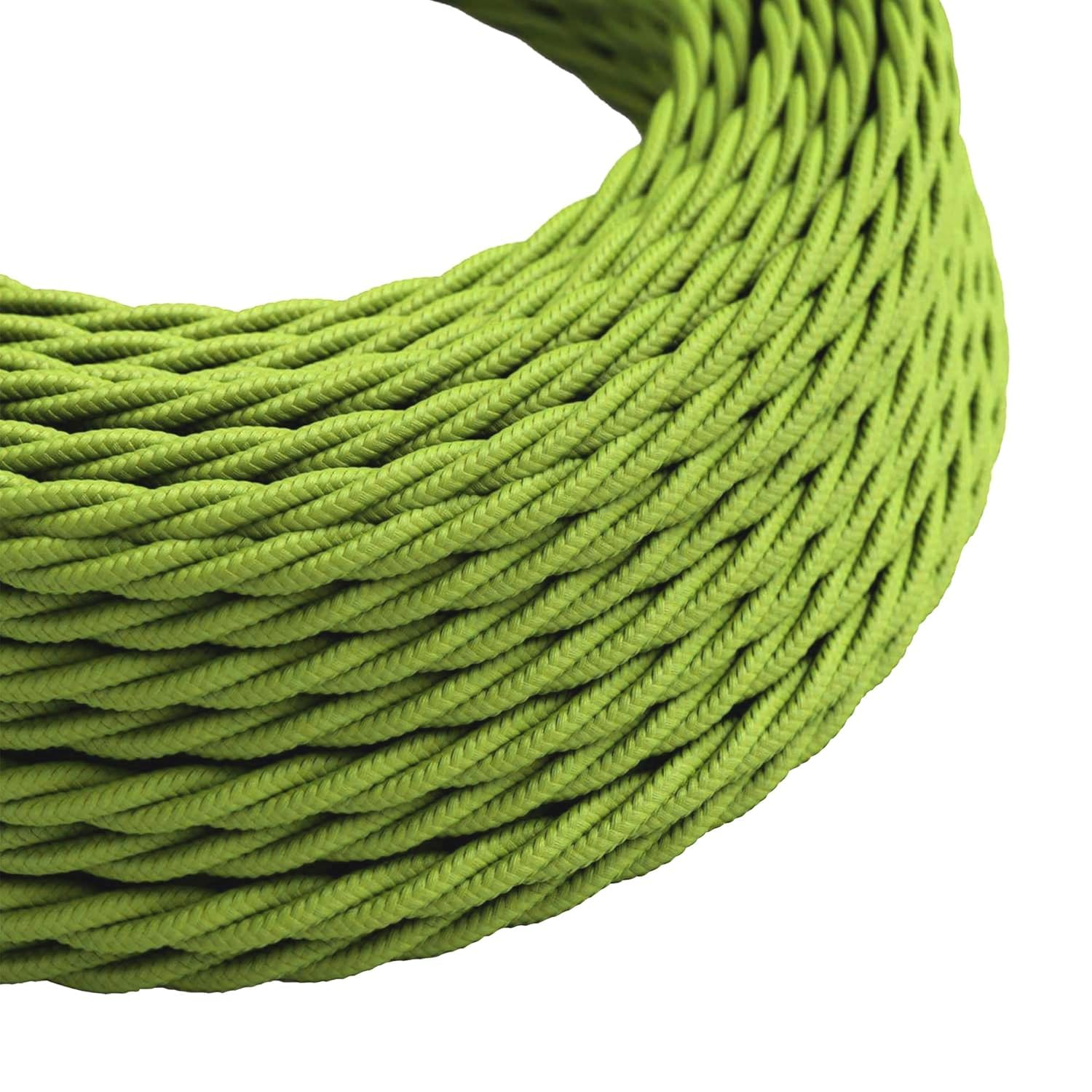 DC VOLTAGE 2 Core 10m Twisted 32.8ft Vintage 18 Gauge Cable Fabric Cloth Covered Electrical Wire, 2 Conductors Cable Cloth Covered Wire for Pendant Light Industrial DIY Project (Light Green)