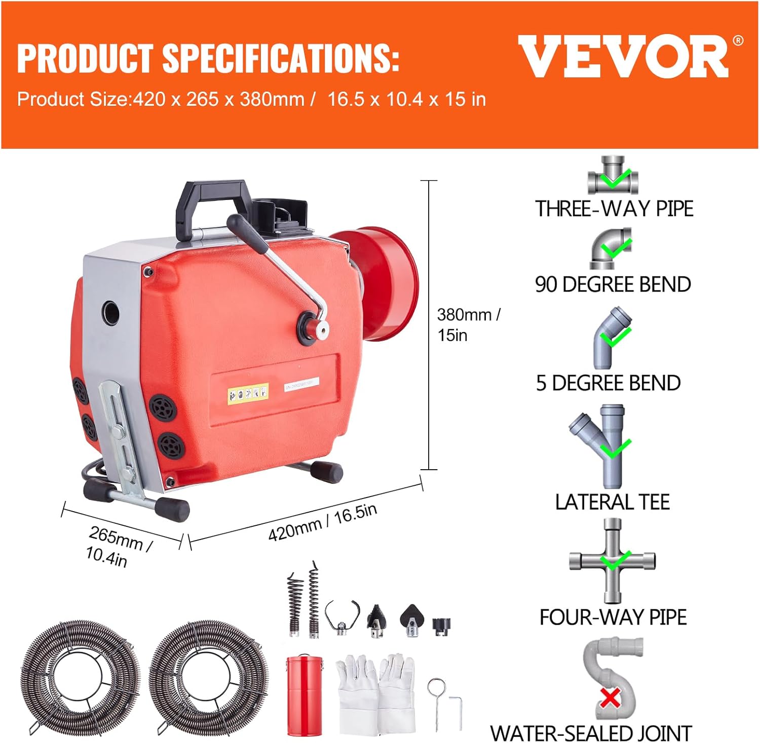 Product specifications and compatible pipe types