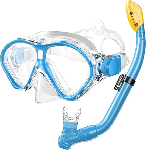 Miniatura 14 de Gintenco Juego de esnórquel para niños, máscara de buceo para niños como gafas de natación unisex, juego de máscara de buceo antivaho y esnórquel