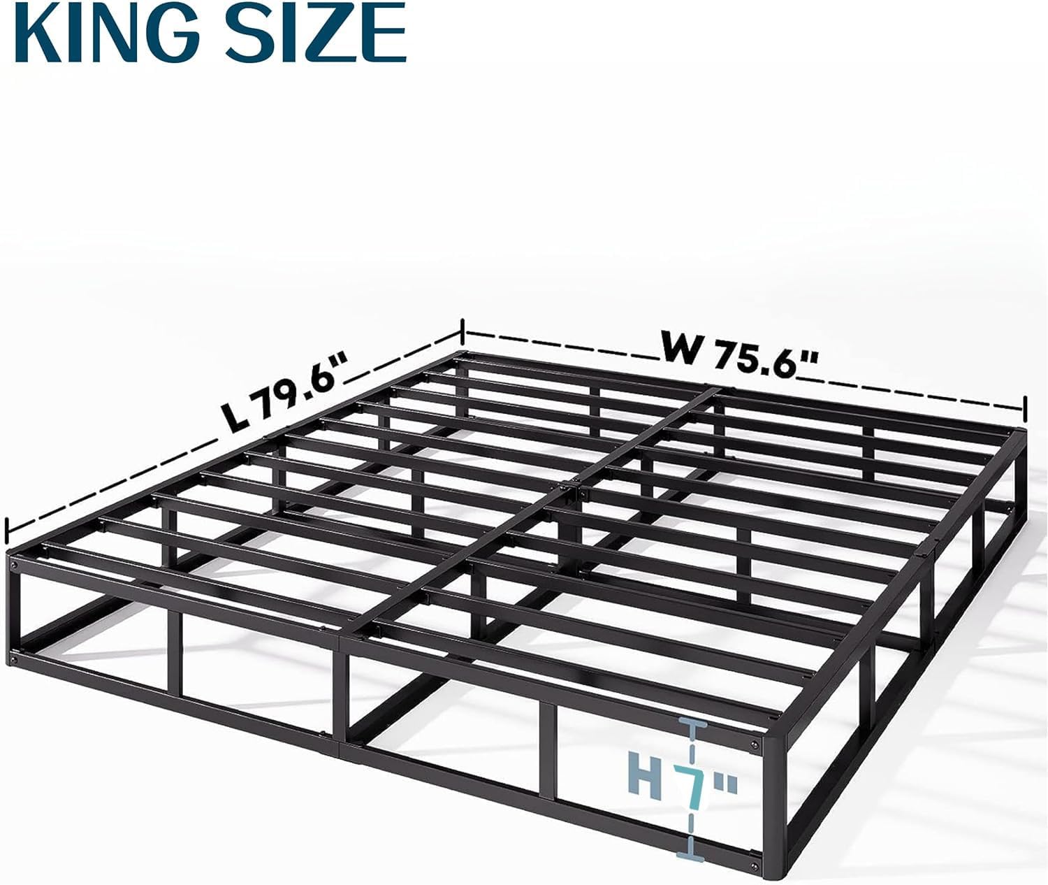 King 7inch Metal Box-Spring, Fabric Cover, Easy Assembly, Noise Free, Non Slip, Queen Mattress Foundation, White