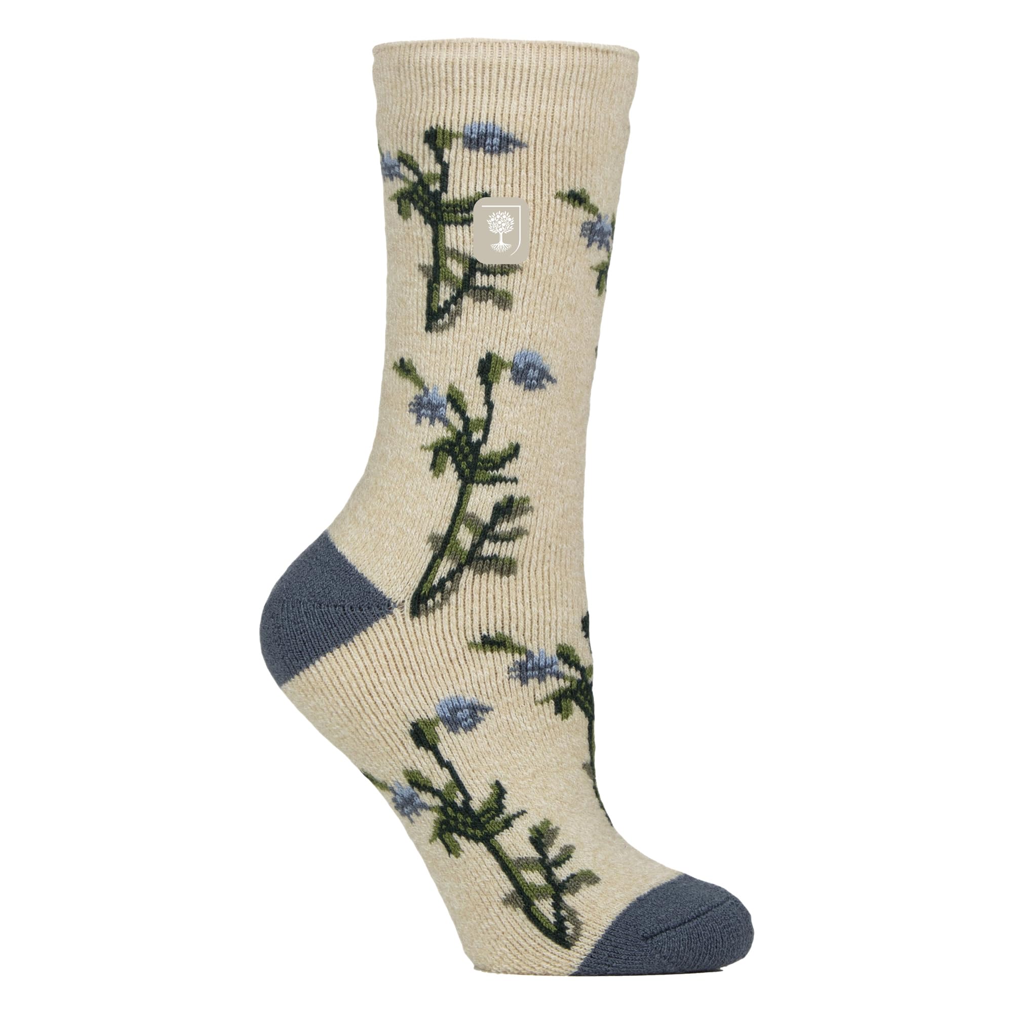 HEAT HOLDERS Womens Thermal Socks Lite | Thin Floral Patterned Fleece Socks (5-9, Foliage/Oat)