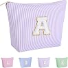 Personalized Gifts Initial Makeup Bag, Preppy Stuff Cosmetic Bags for Women Travel Toiletry Bag Cute Make Up Pouch Birthday Wedding Christmas Gift for Lover Friends Purple, A