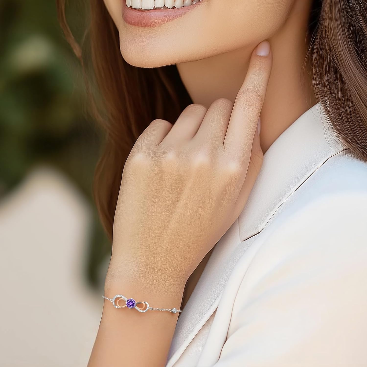 LOUISA SECRET Rose Gold Infinity Heart Bracelet for Women, Adjustable Chain 925 Sterling Silver Link Birthstone Bracelets, Best Anniversary Birthday Jewelry Gifts for Women Mom Wife Her - Image 3