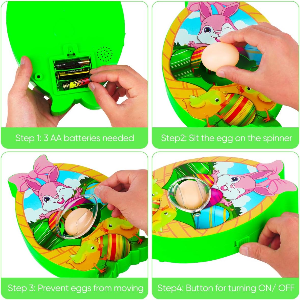 AugToy Easter Egg Coloring Kits Machine with 3 Eggs 8 Markers, Egg Dye Kit Spinner Machine Easter Basket Stuffers DIY Craft Toy Easter Decorations Gift Present for Kids Toddlers Boys Girls