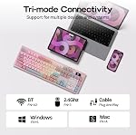 EPOMAKER Aula S102 PRO Membrane Gaming Clavier avec TFT Écran, bouton de volume & Numéro Pad, BT/2.4G/USB, RGB Backlit, Structure en silicone crémeuse, Clavier silencieux pour PC Jeu/Bureau (Pink)