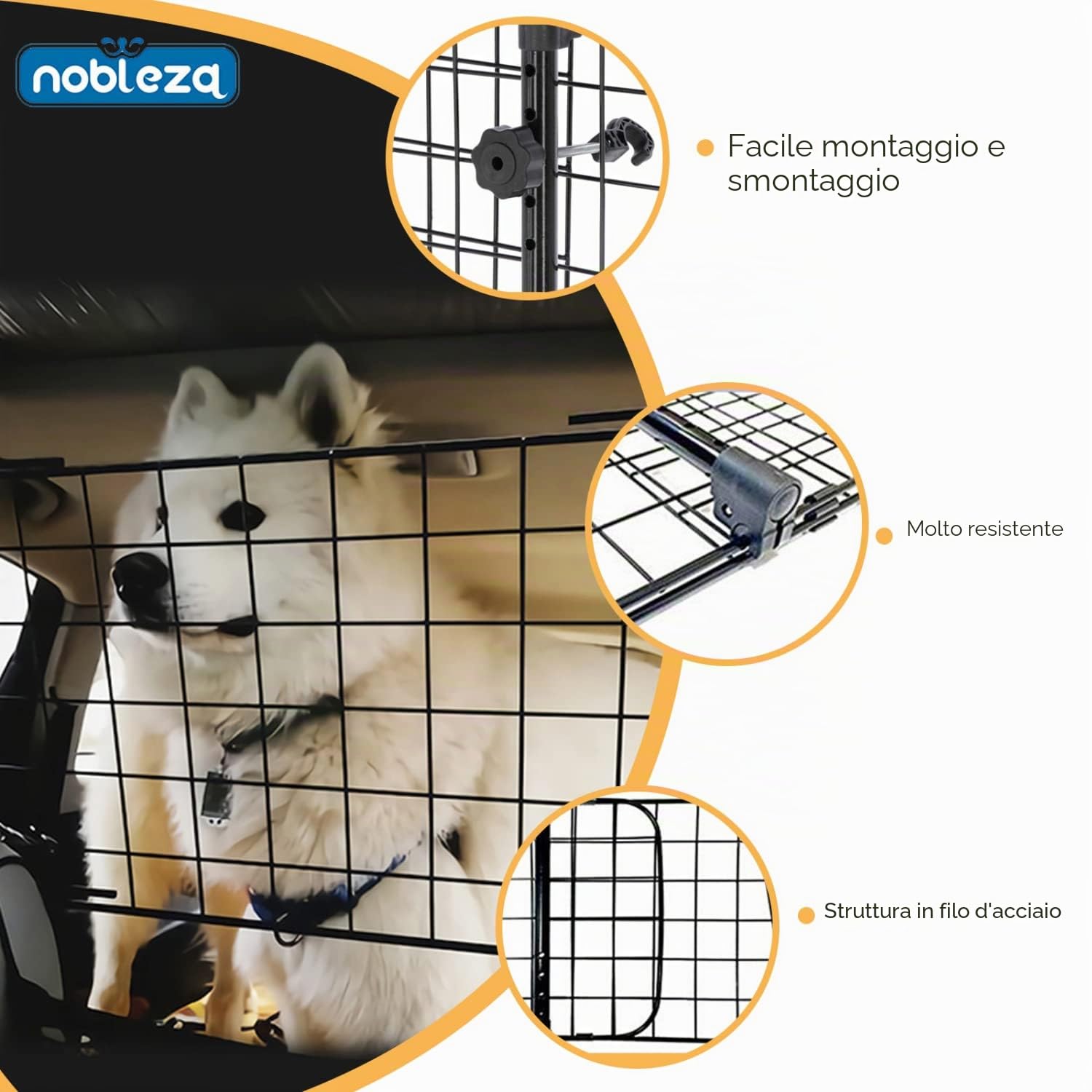 Nobleza-Barriera Protettiva per Auto per Cani,Separatore per Auto per Cani Universale Estensibile Barriera per Auto Barriera di Sicurezza a Griglia, 96-145x30cm in Acciaio