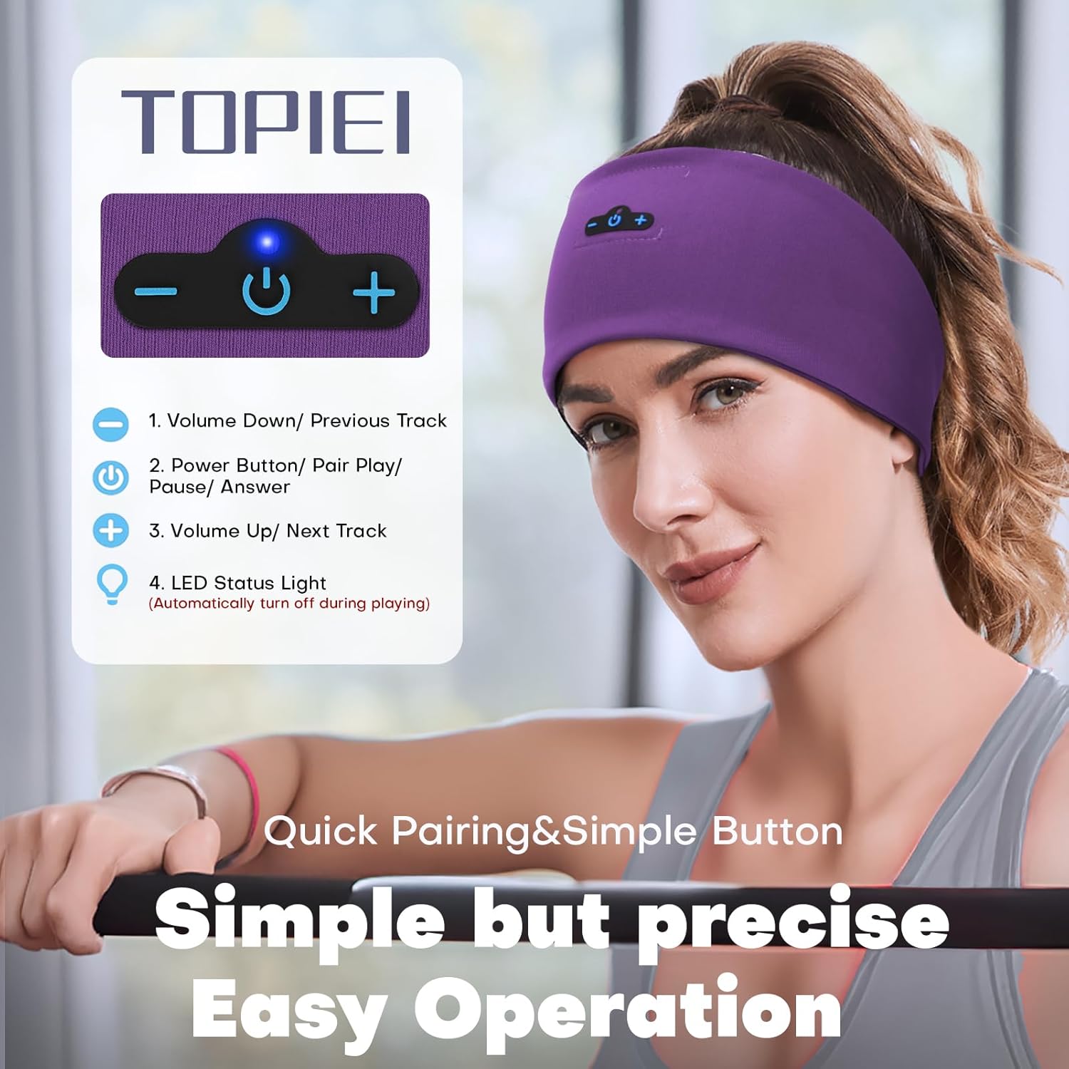 Sleep Headphones Bluetooth Headband for Side Sleeper, 17H Playtime, Wireless Headband Headphones with HD Stereo Speakers for Workout,Running,Yoga, Ideal Gifts for Men, Women, Teens, Black + Purple