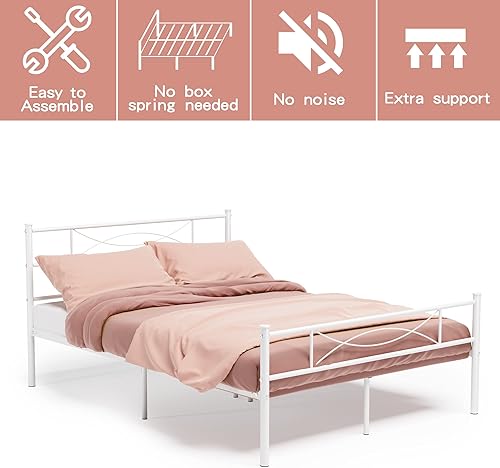 Miniatura 8 de Weehom Base de cama matrimonial con cabecero, base de colchón, plataforma de metal de repuesto para cama debajo de la cama, almacenamiento ideal